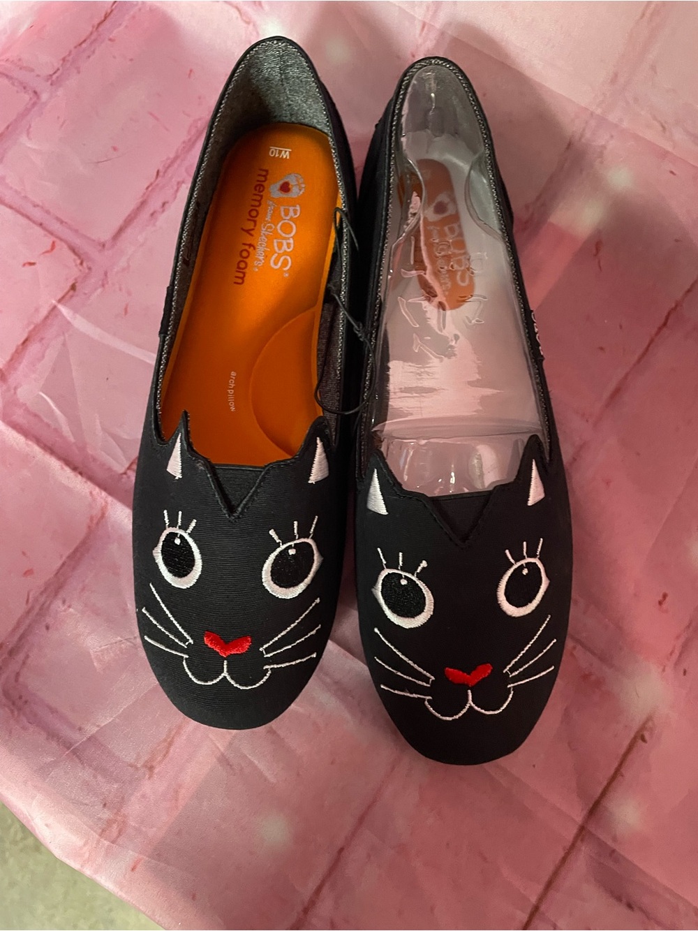 Skechers BOBS Black Cat Face Memory Foam Slip-On Flats